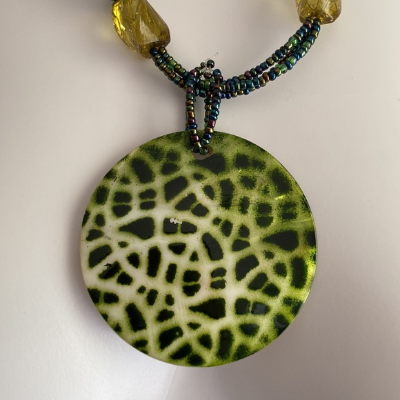 Three Strand Beaded Necklace with Shell Pendant - Picture 2 of 4